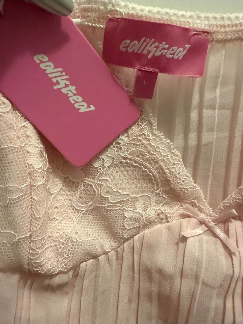 Edikted Pink Lace Pleated Satin Camisole